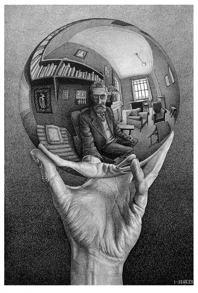 M. C. Escher, Mano con sfera riflettente, 1935. © 2016 The M.C. Escher Company